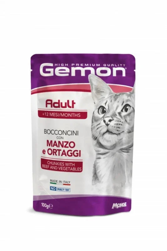 GEMON C POUCHES-CHUNKIES ADULT BEEF&VEG 100GR