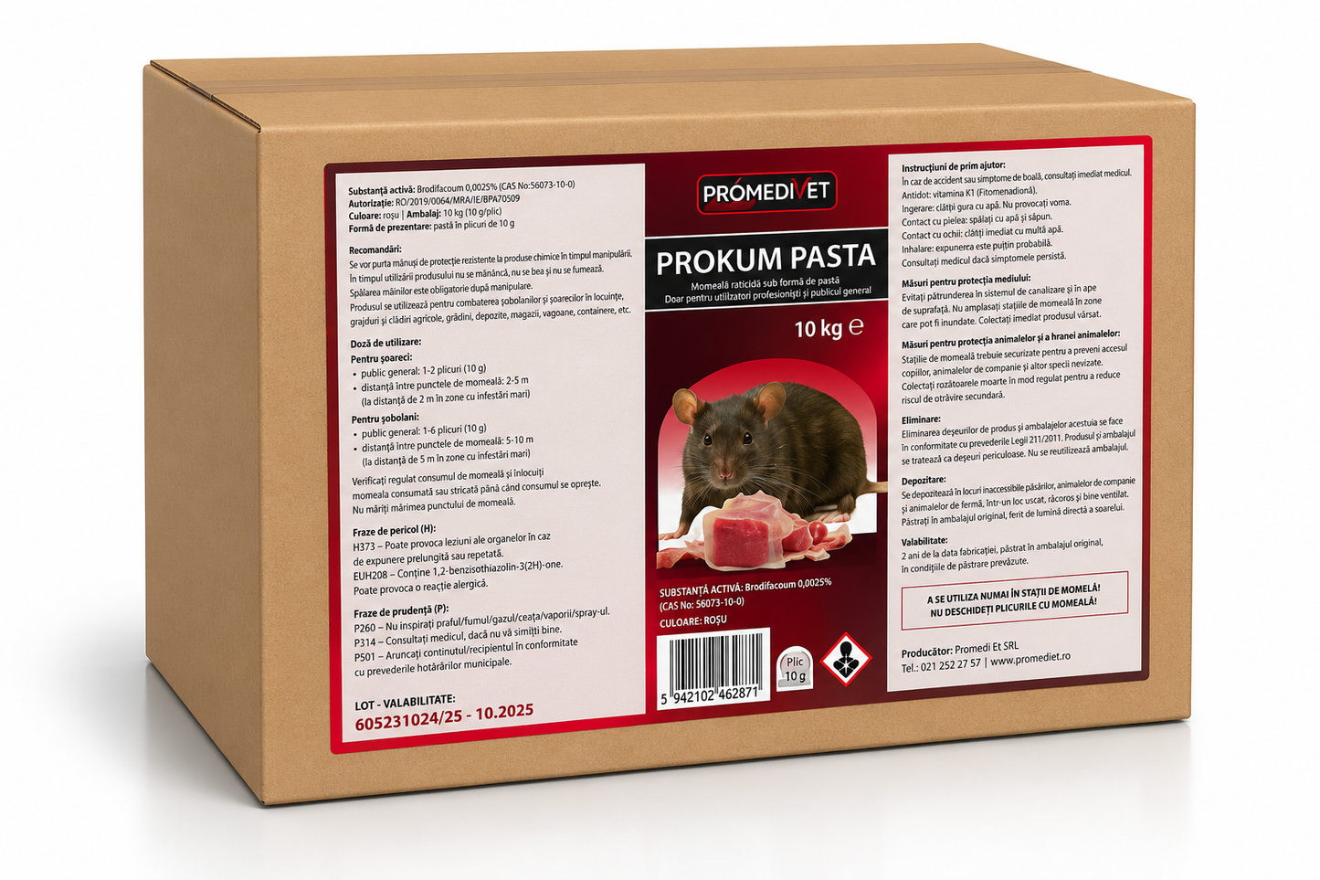Raticid PROKUM PASTA Roșie- cutie 10kg, Otrava Profesională pentru Șoareci și Șobolani