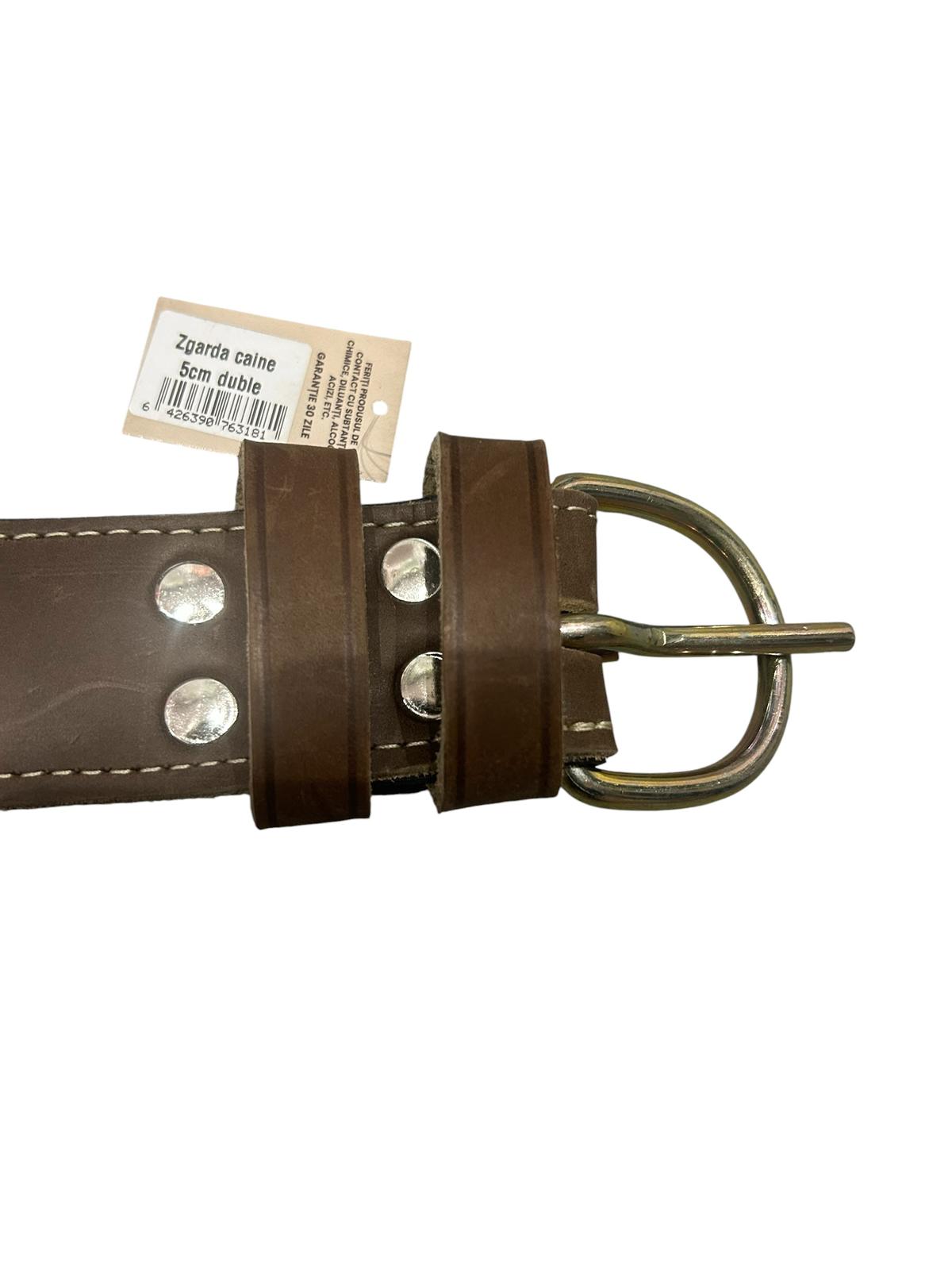 Zgardă piele dubla maro, 5 cm