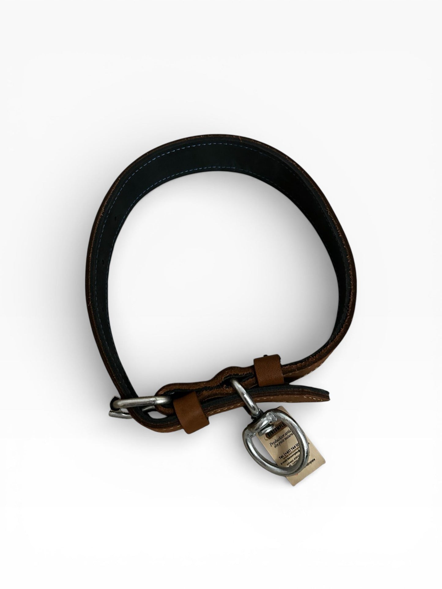 Zgardă piele dubla maro, 4 cm