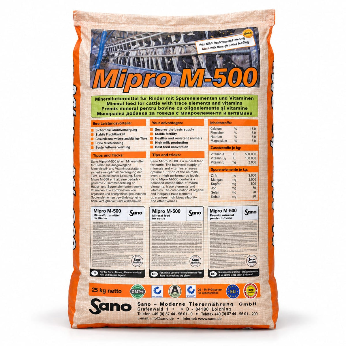 Sano Mipro M 500® – premix mineral complet pentru vaci de lapte, 25 kg