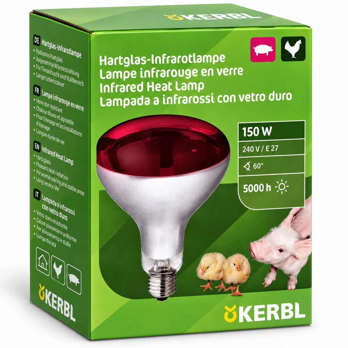 Lampă infraroșu KERBL 150 W – căldură pentru pui și purcei