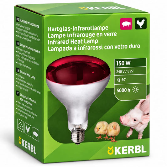 Lampă infraroșu KERBL 150 W – căldură pentru pui și purcei
