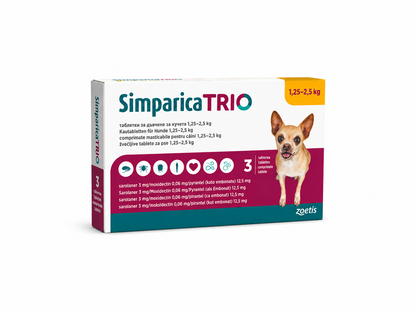 Simparica Trio – comprimate masticabile antiparazitare interne și externe pentru câini, 1 comprimat