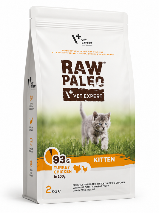 Raw Paleo Kitten Turkey & Chicken 2 kg – Hrană uscată pentru pisoi