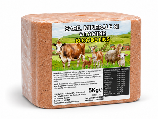 Bloc de lins cu sare, minerale și vitamine – 5 kg