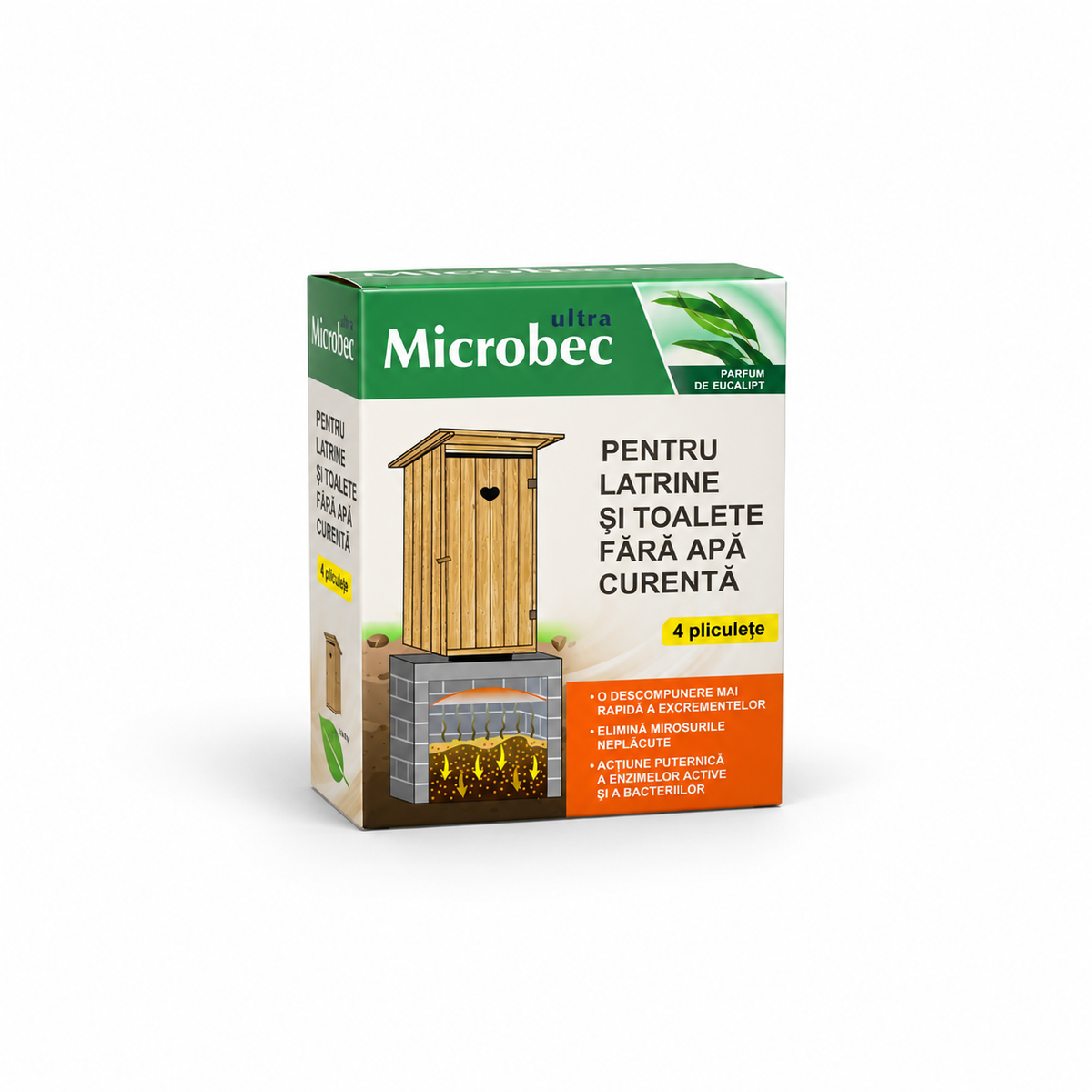 Microbec Ultra – pentru latrine și toalete fără apă curentă, 4 pliculețe