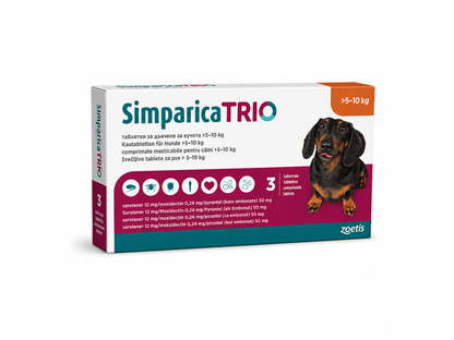 Simparica Trio – comprimate masticabile antiparazitare interne și externe pentru câini, 1 comprimat