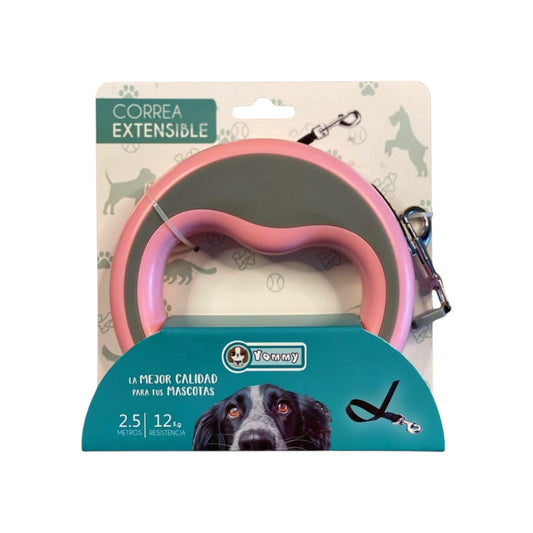 Lesă Yommy extensibilă & bandă 5 m/20 kg roz