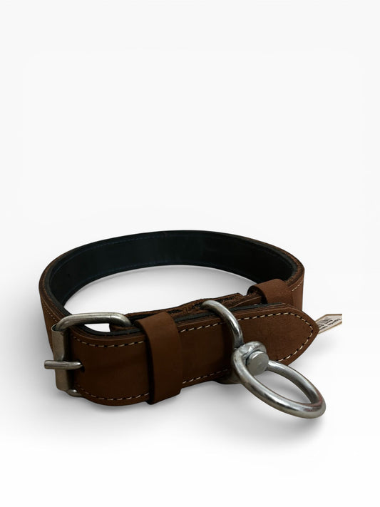 Zgardă piele dubla maro, 4 cm