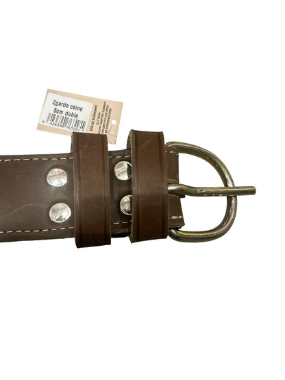 Zgardă piele dubla maro, 5 cm