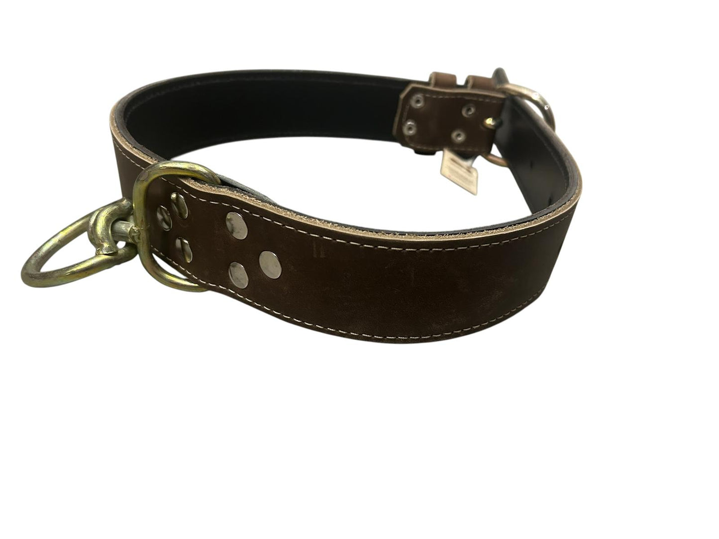 Zgardă piele dubla maro, 5 cm