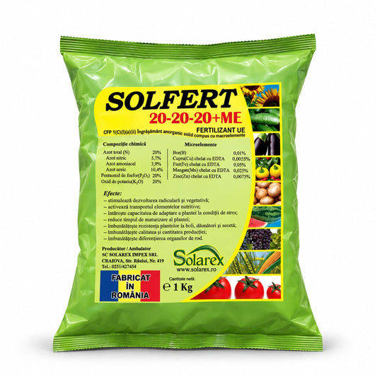 SOLFERT 20-20-20 + ME – îngrășământ complex echilibrat, 1 kg