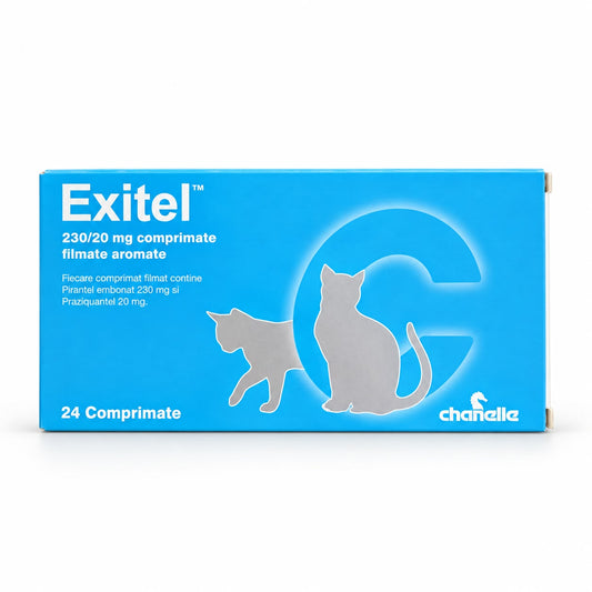 Exitel 230/20 mg – comprimate pentru deparazitare internă la pisici – 8 comprimate