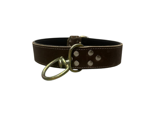 Zgardă piele dubla maro, 5 cm