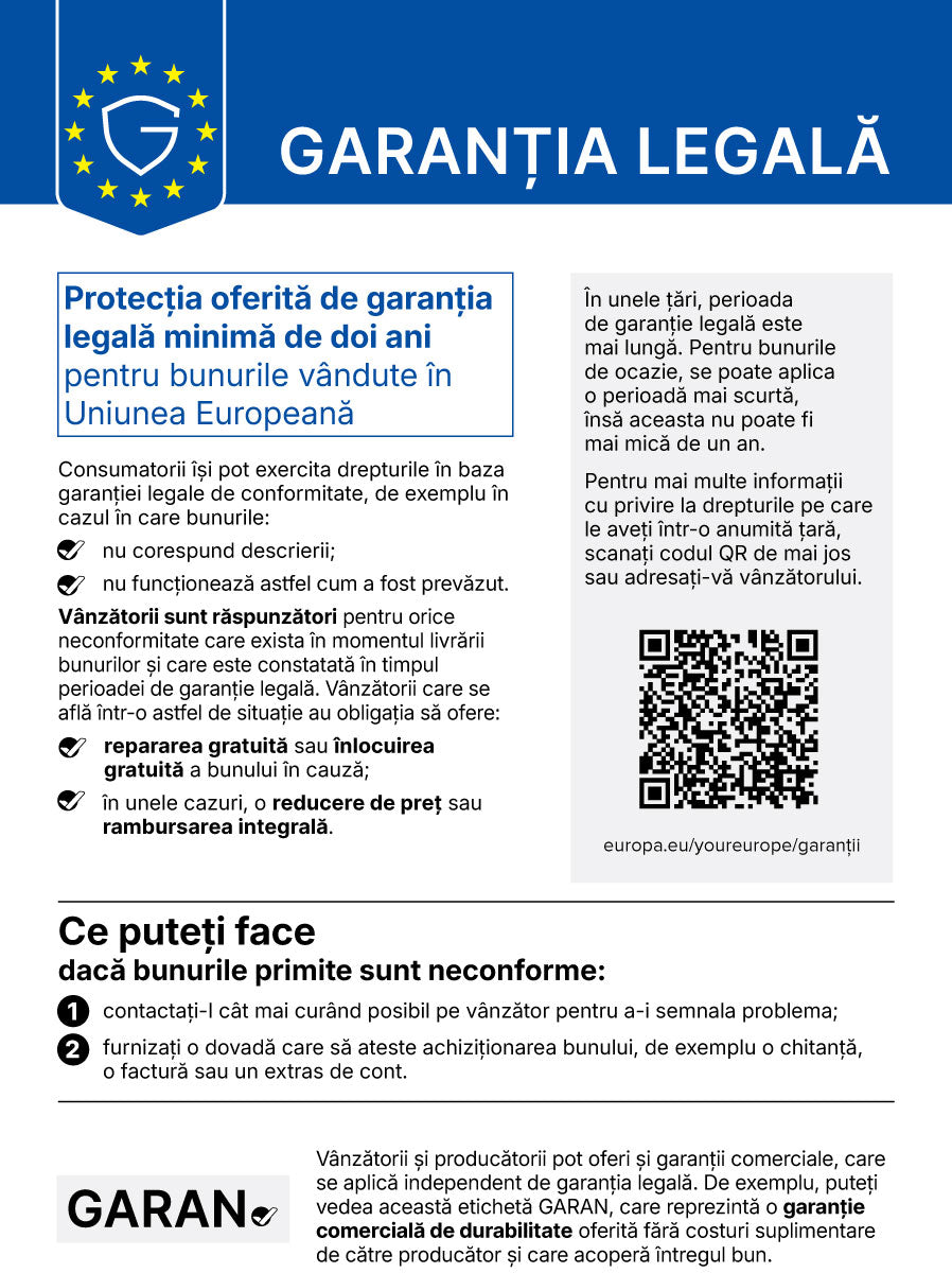 Garanția legală – notificarea armonizată a UE: protecția oferită de garanția legală minimă de doi ani pentru bunurile vândute în Uniunea Europeană